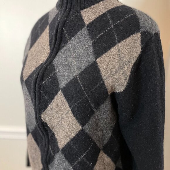 Mantles Wool Cashmere Front Zip Argyle Sweater Small - Picture 3 of 7